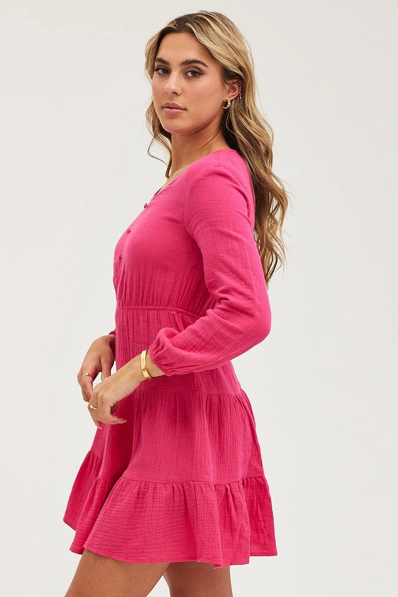 WeightlessLayeringPiece WindResistantWeave Pink Skater Dress Long Sleeve Mini