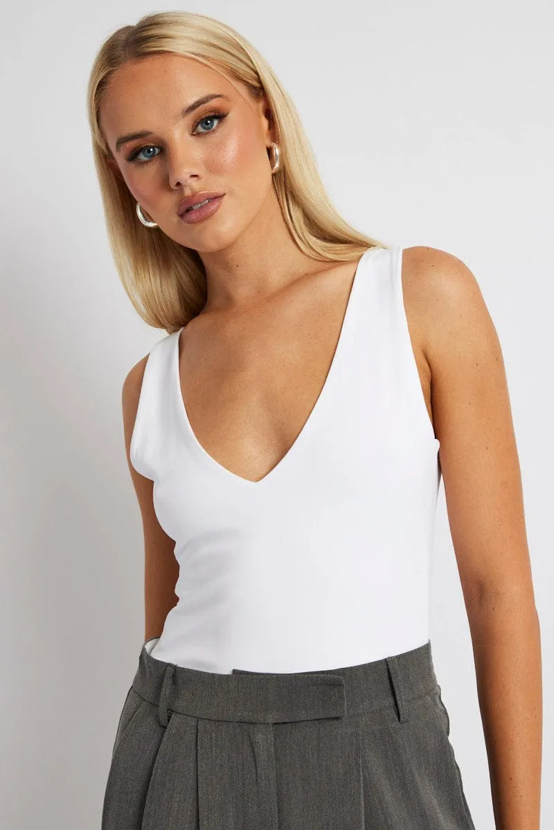White Supersoft Tank V Neck Sleeveless Reflective accents