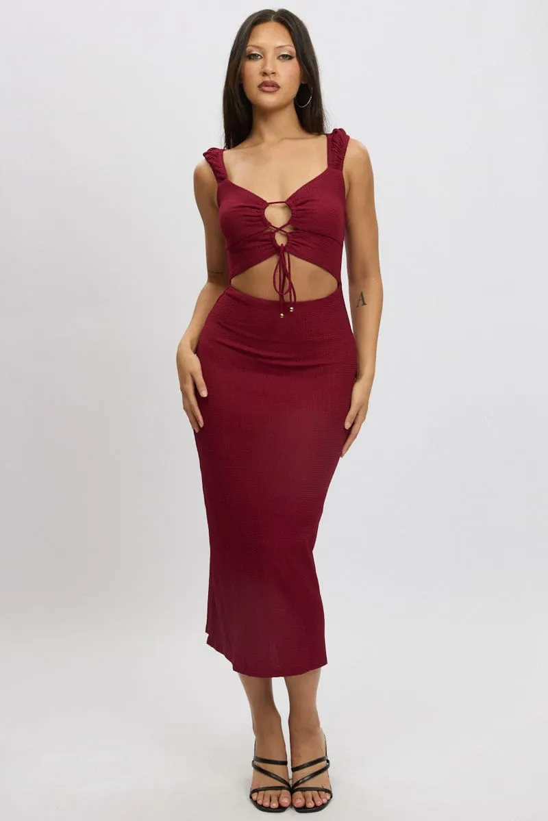 Red Bodycon Dress Textured Midi OdorResistant AbrasionFreeZone