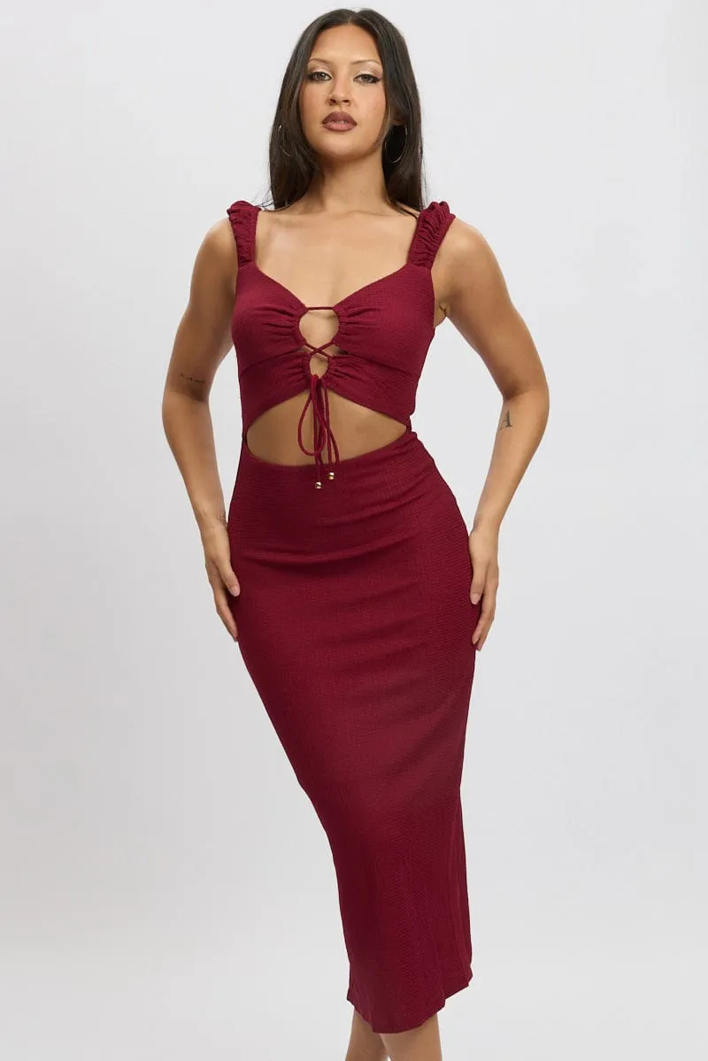 Red Bodycon Dress Textured Midi Versatile Design Translucent Soul