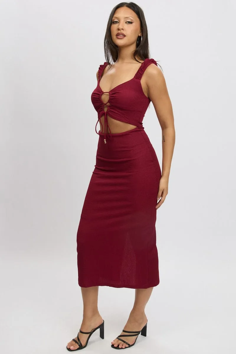 Red Bodycon Dress Textured Midi Modern Look Glow Core