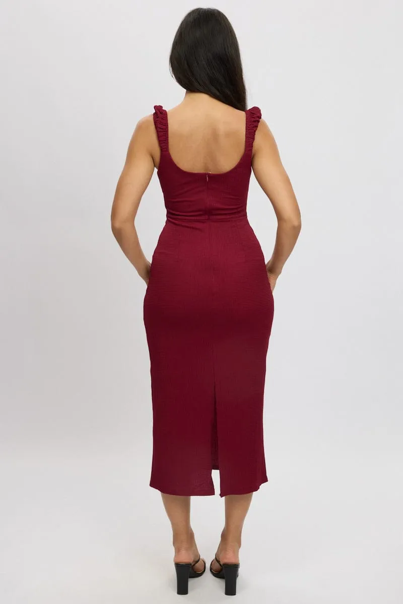 Cozy Cardigan Reflective accents Red Bodycon Dress Textured Midi