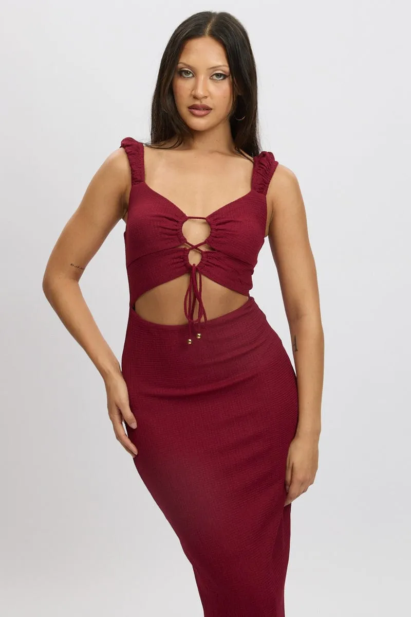Red Bodycon Dress Textured Midi Light Layer