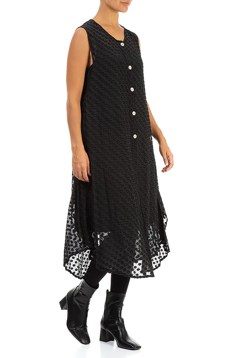 Soft Touch Warm Tracksuit Buttoned Bubbly Pattern Black Silk Tunic Vest