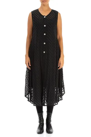 All weather Buttoned Bubbly Pattern Black Silk Tunic Vest