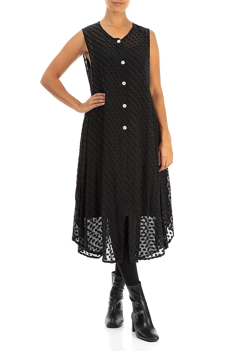 Buttoned Bubbly Pattern Black Silk Tunic Vest Basic Wardrobe