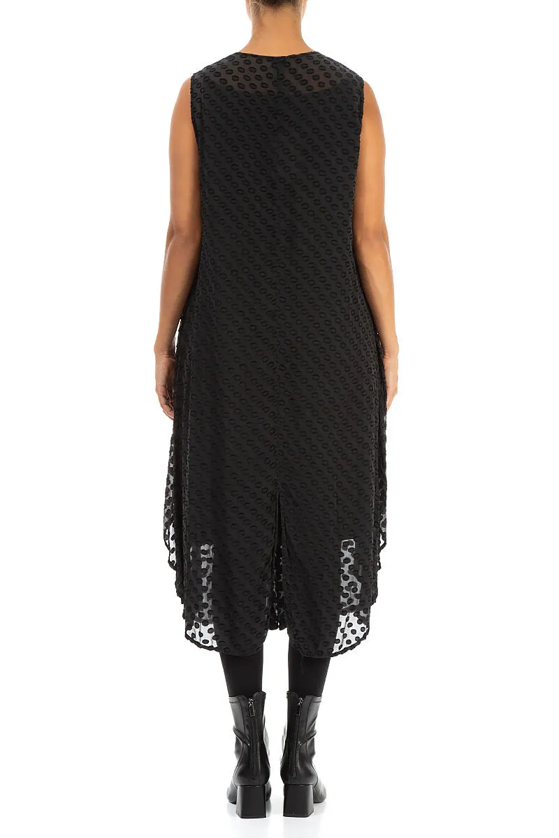 Warm Jacket Timeless Cardigan Buttoned Bubbly Pattern Black Silk Tunic Vest