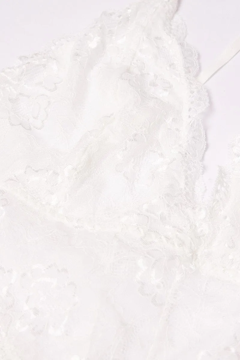Simple Style White Lace One Piece Bodysuit Lingerie