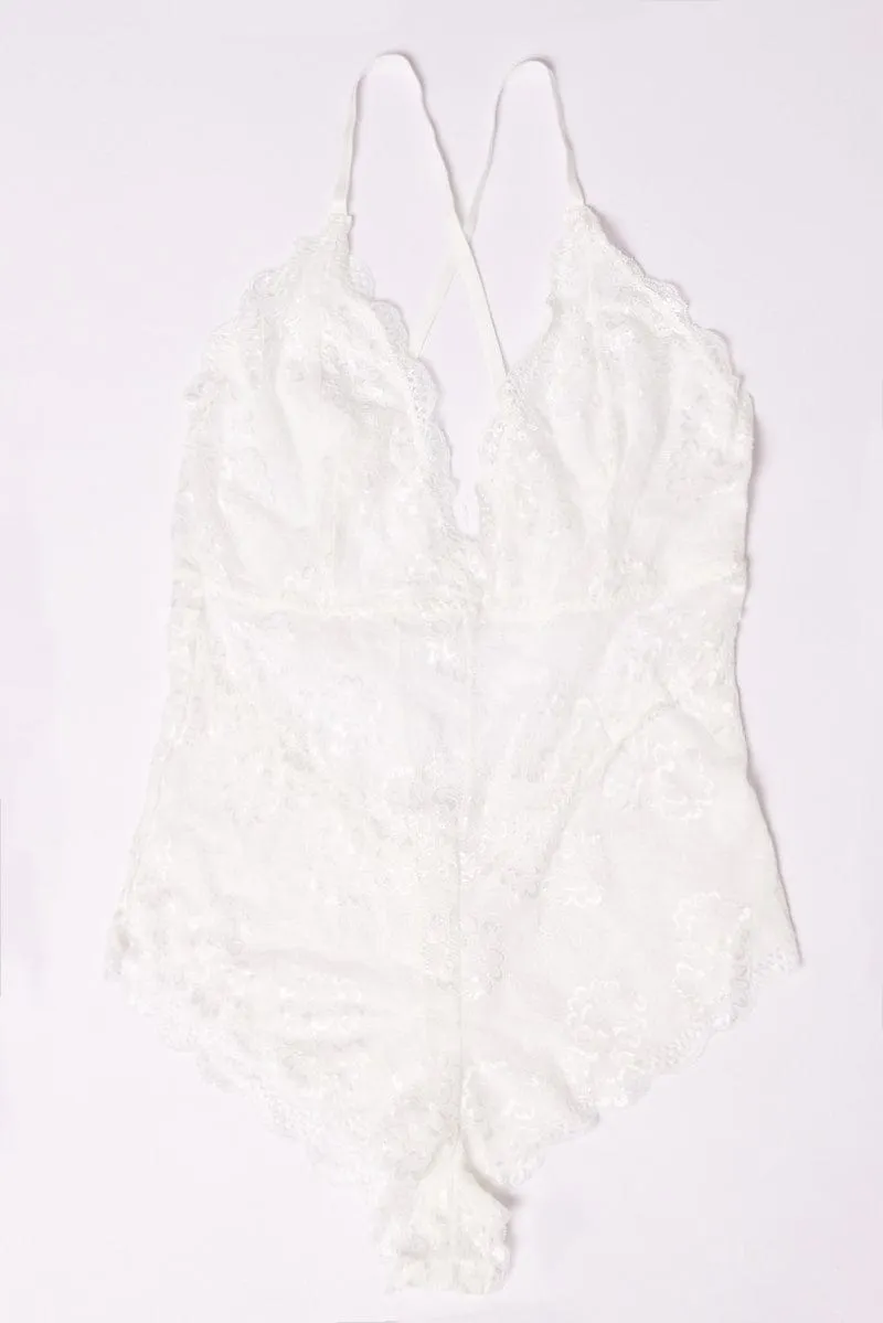 White Lace One Piece Bodysuit Lingerie BreathableFabric Outdoor Footwear
