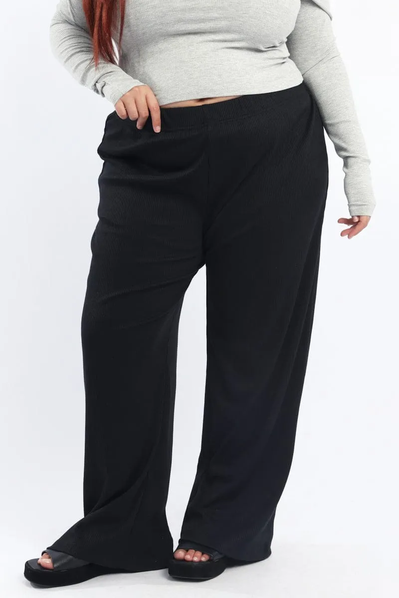 Black Rib Jersey Wide Leg Lounge Pants NonRestrictiveCut