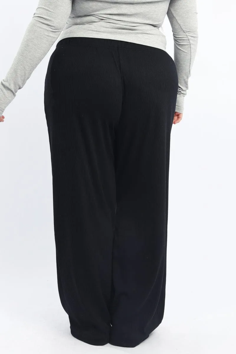 Freedom Motion Easy Care Fabric Black Rib Jersey Wide Leg Lounge Pants