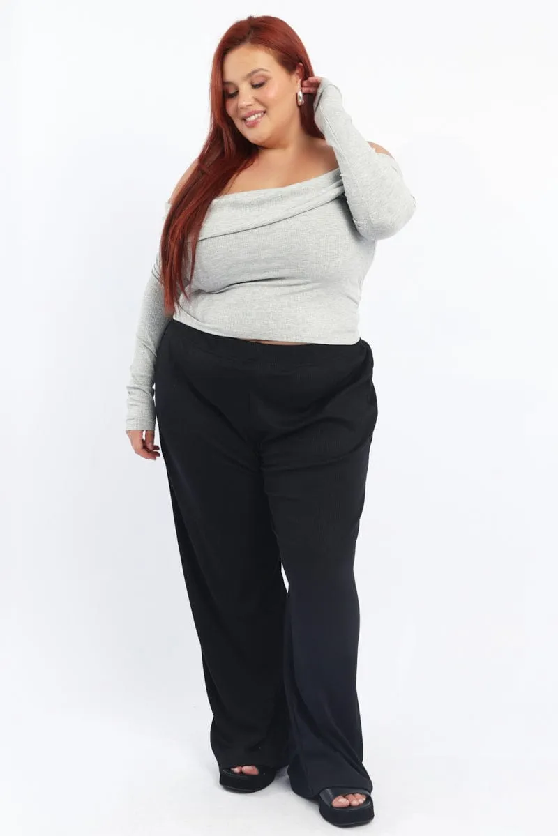 Black Rib Jersey Wide Leg Lounge Pants Urban Cool