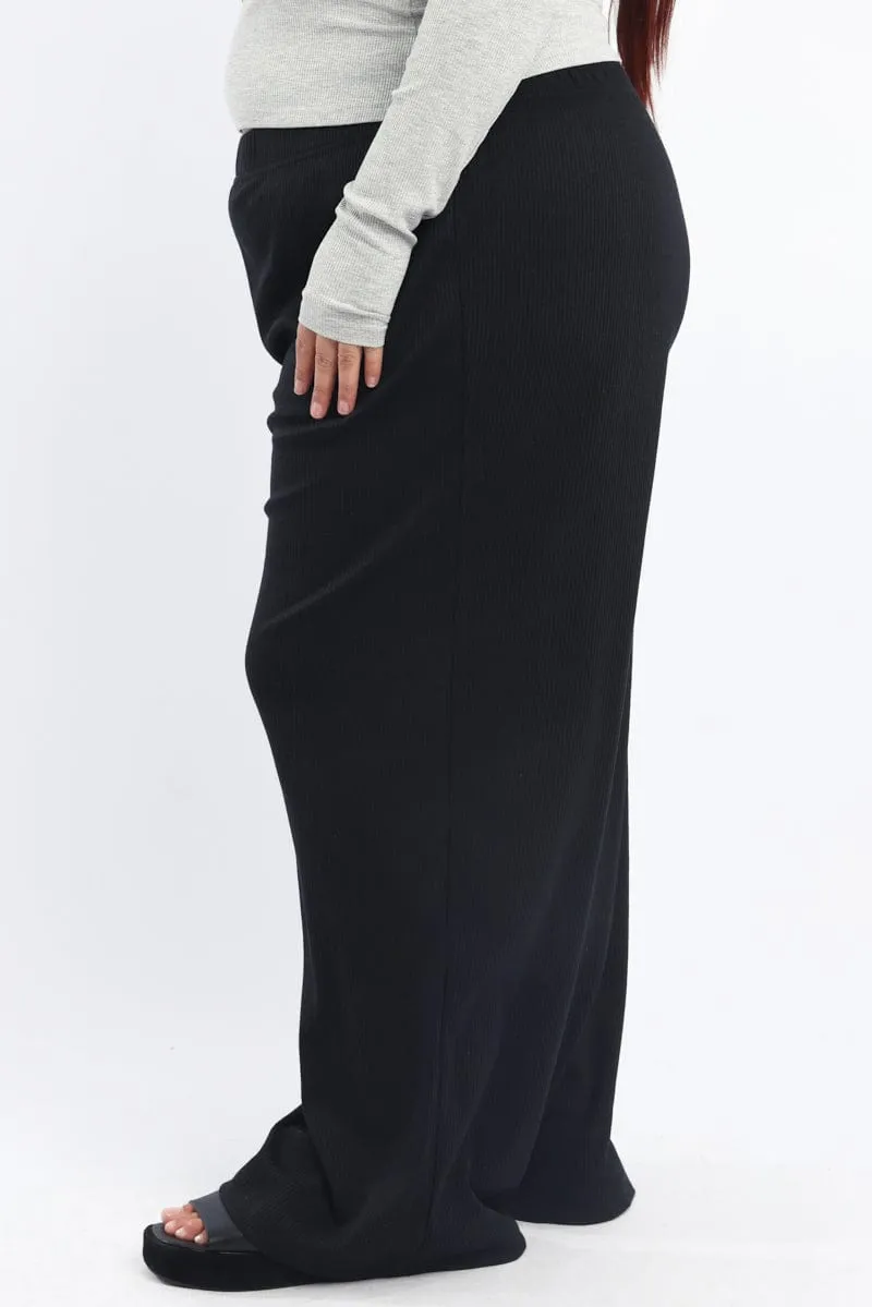 breath easy Air Flow Black Rib Jersey Wide Leg Lounge Pants