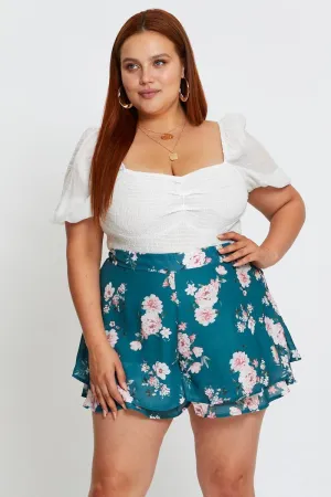 Floral Print Shorts High Rise Double Layer Sharp Edge