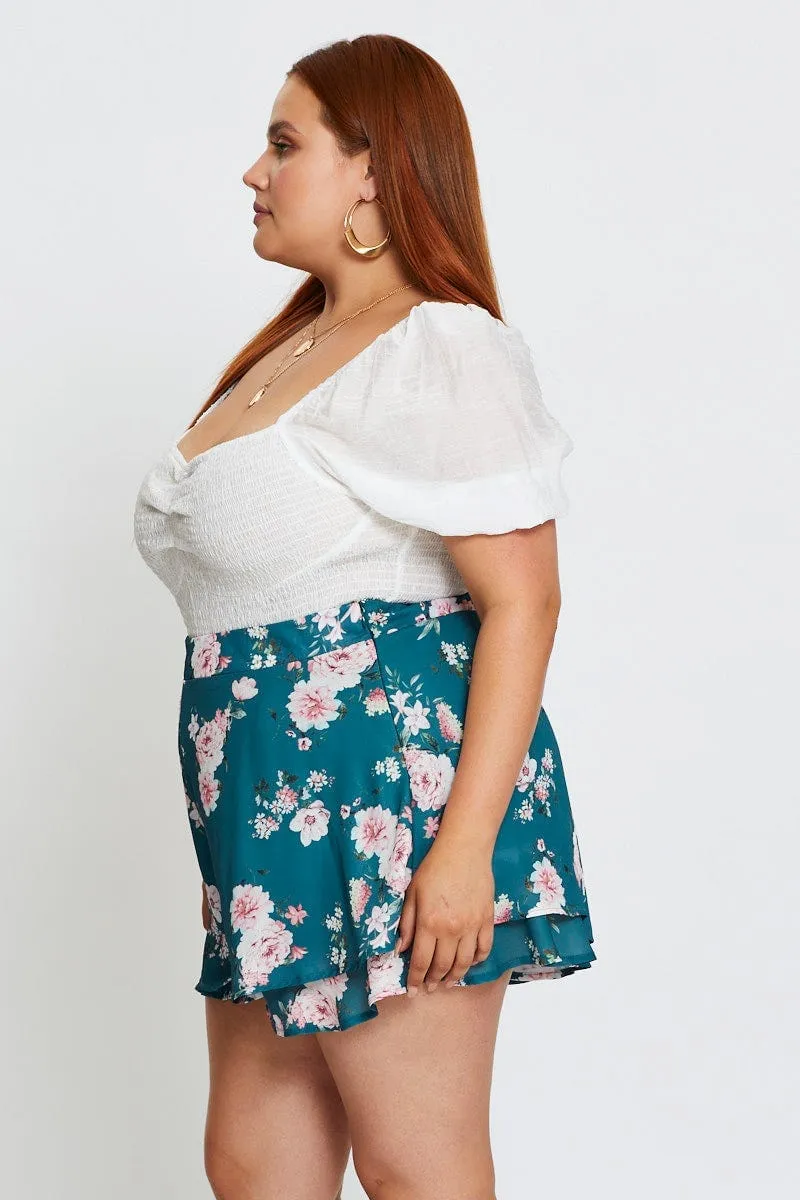 Tight Core Floral Print Shorts High Rise Double Layer