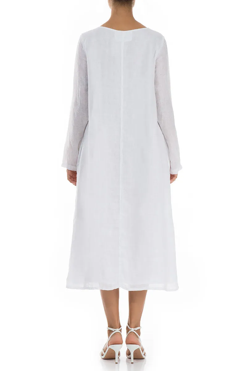 Shoot Mood Casual Trend Printed Side Layered White Gauze Linen Dress