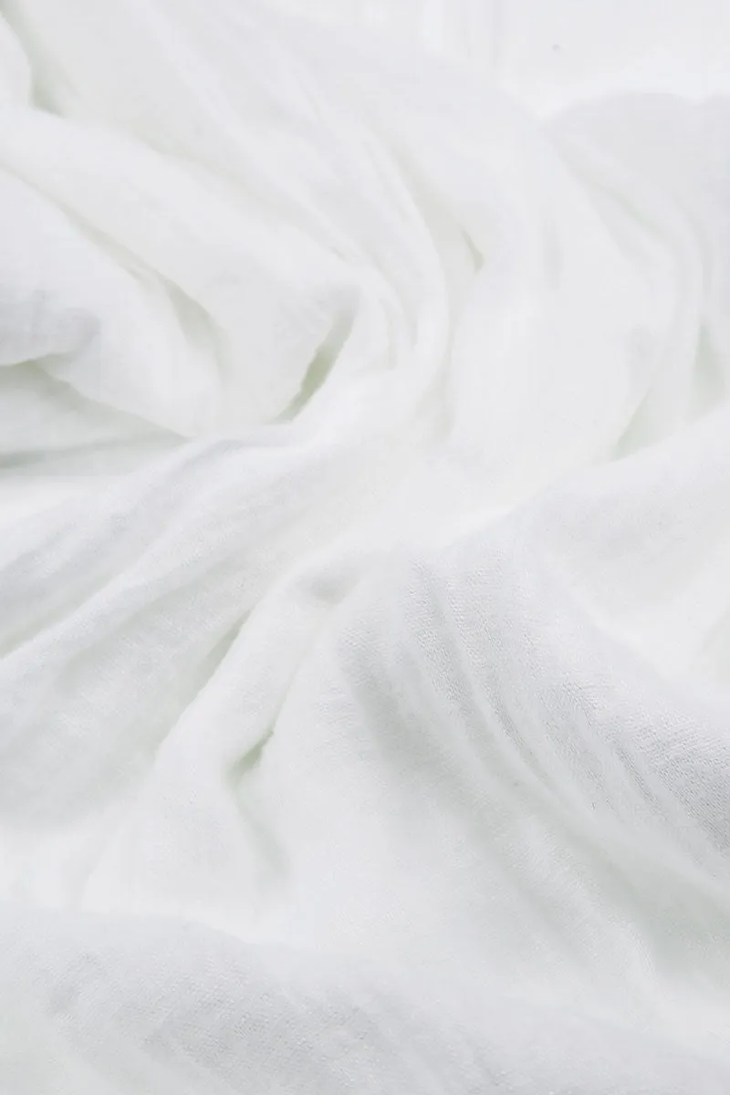 Printed Side Layered White Gauze Linen Dress Flexible Material