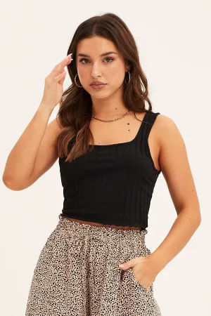 Meeting Ready Black Crop Tank Top Scoop Neck