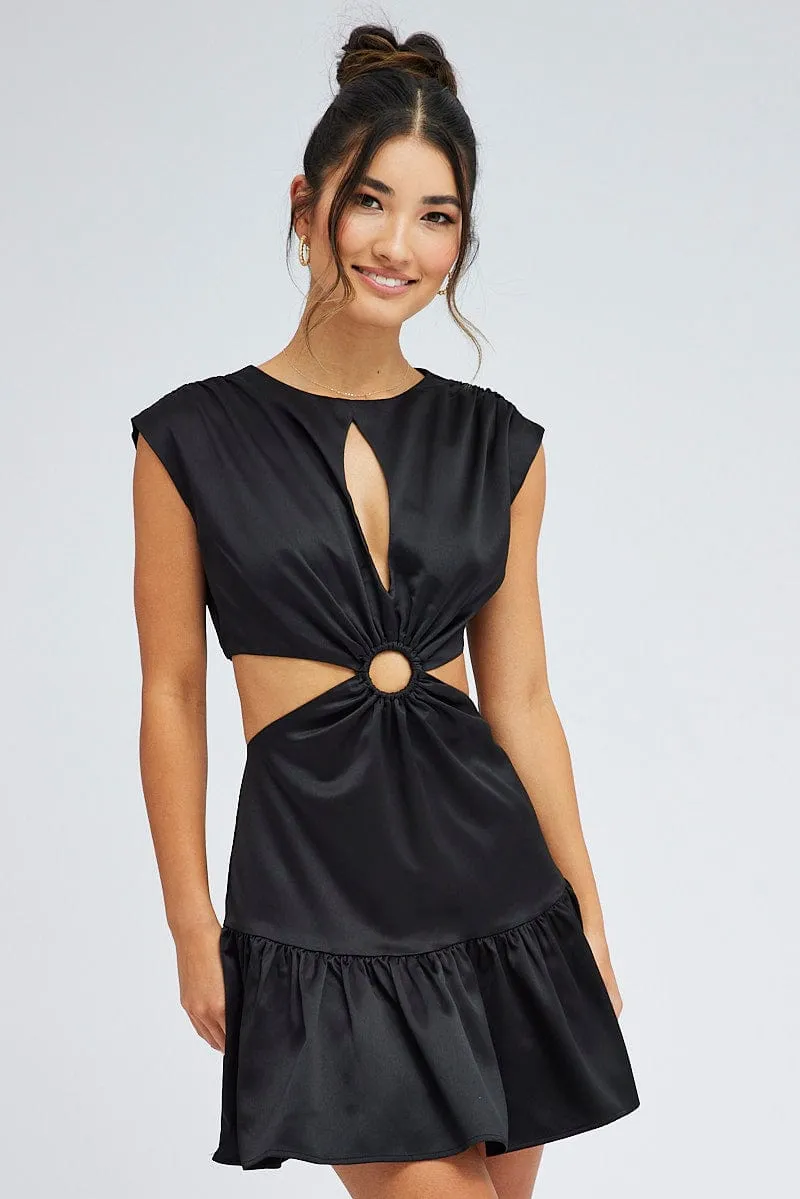 Black Black Ring Detail Keyhole Dress GentleWaistband Breathable Lining