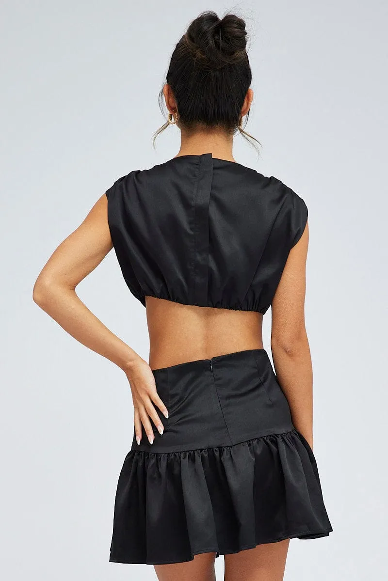 Black Black Ring Detail Keyhole Dress ElasticFree