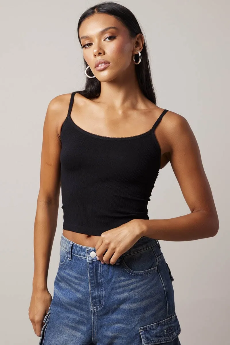 Black Singlet Top Scoop neck Seamless Stylish Scarf Moon Cool