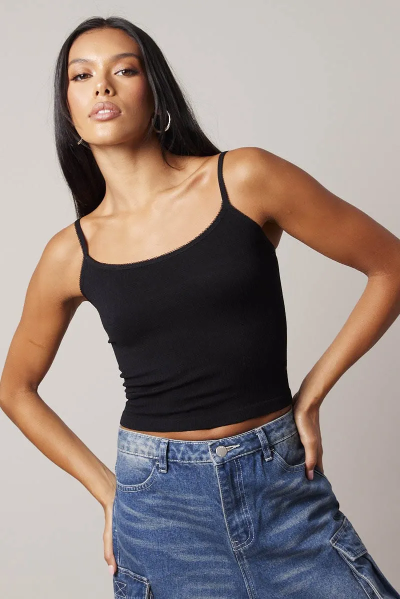Black Singlet Top Scoop neck Seamless Weekend Look
