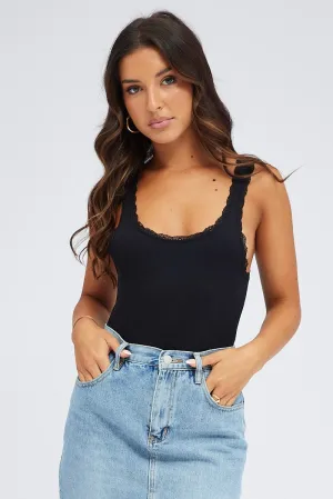 Black Tank Top Lace Trim Seamless Urban Cool