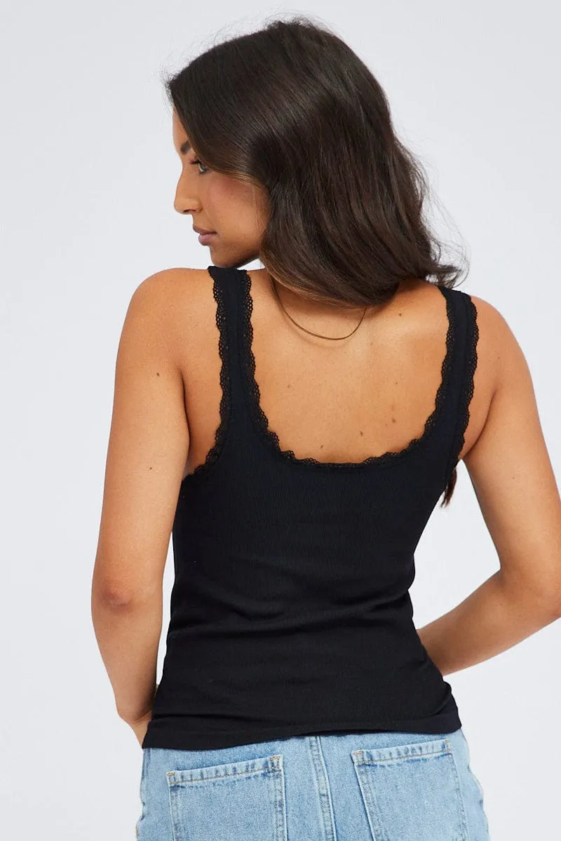 Green Soul Black Tank Top Lace Trim Seamless
