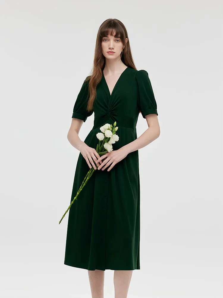 Graceful Aging Vibrant Style Acetate Twist Waist Women Midi Dress