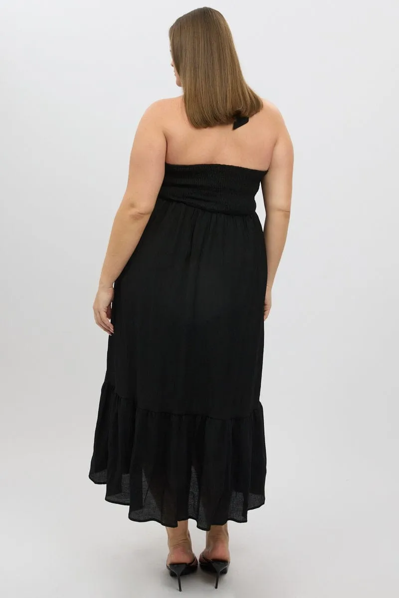 Feel Good Black Halter Neck Dress Sleeveless Textured