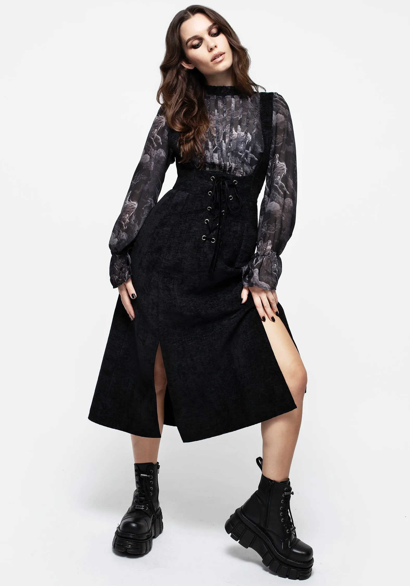 Relaxed-fit mid-length dress Flattering Shape Valar Lace Up Midi Pinafore Dress