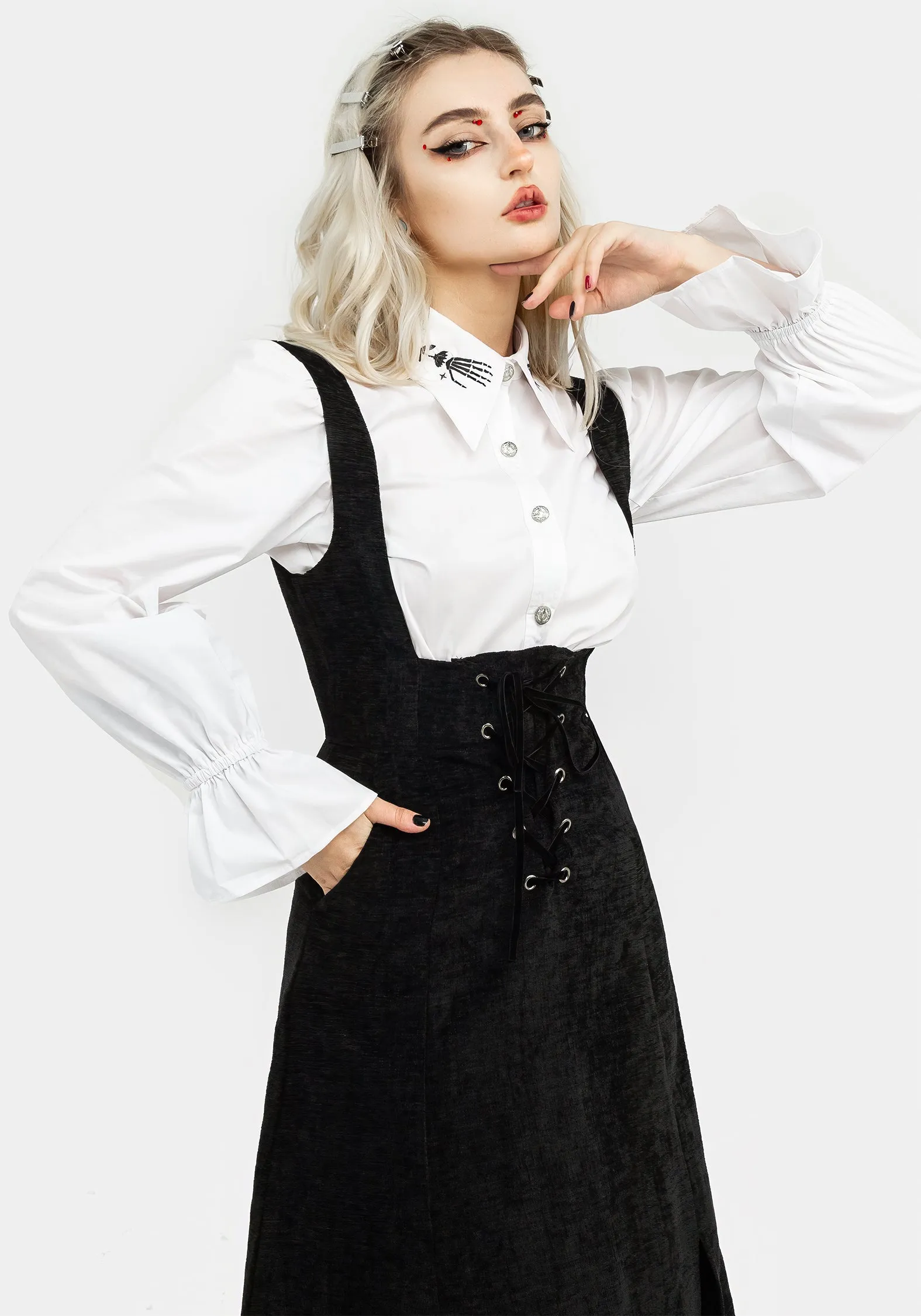 Stylish springtime wear Valar Lace Up Midi Pinafore Dress