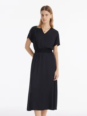 22 Momme Mulberry Silk Gathered Waist Women Midi Dress Chic Vibes Vibrant dress for weekend outing