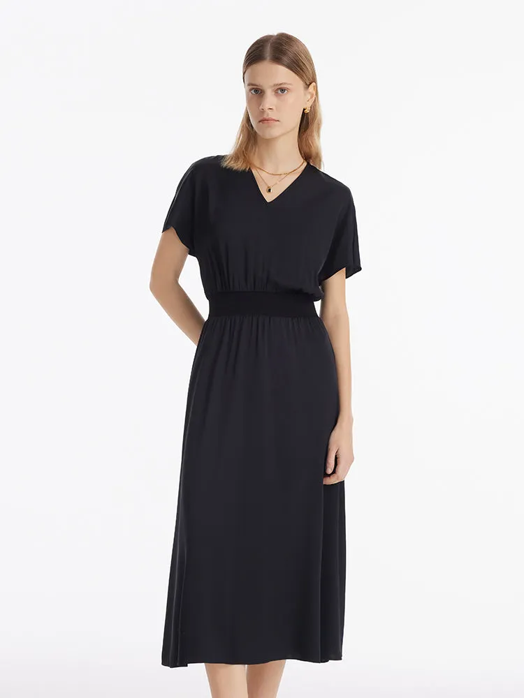 22 Momme Mulberry Silk Gathered Waist Women Midi Dress Chic Vibes Vibrant dress for weekend outing