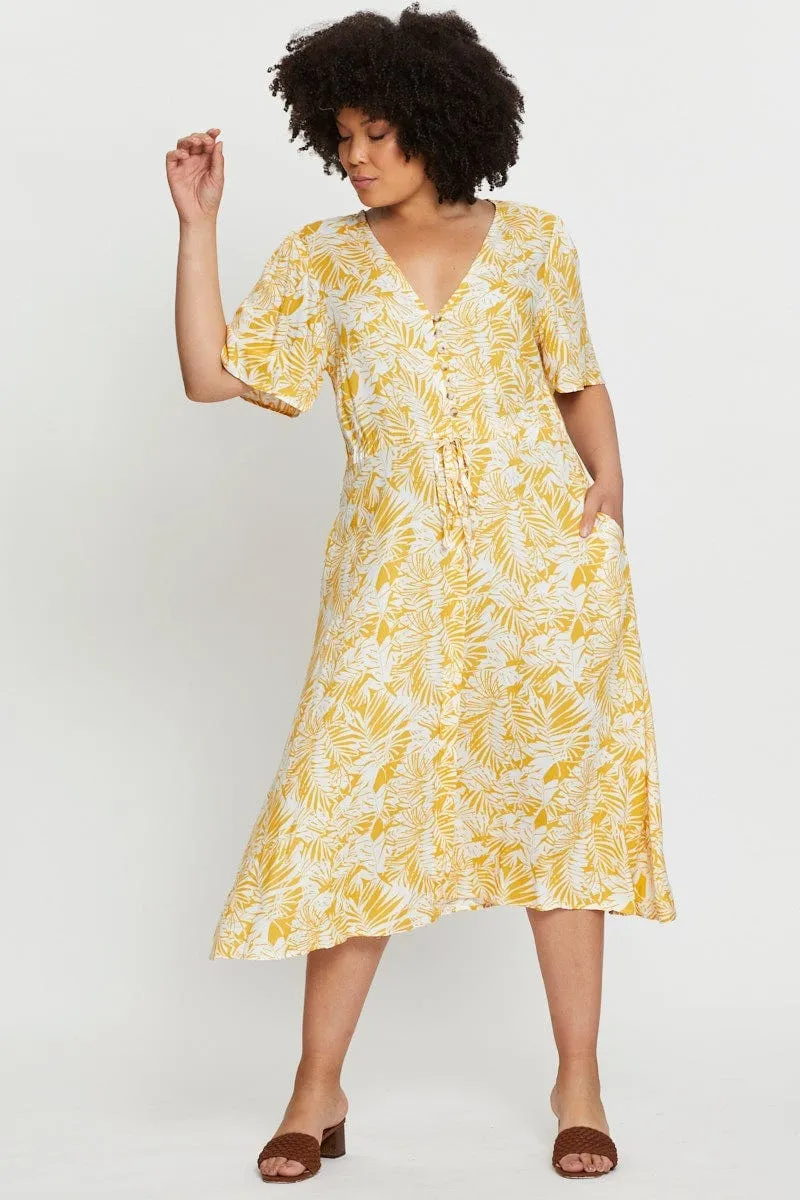 Sapphire Light Trendy Outfit Floral Print Midi Dress V-neck Short Sleeve