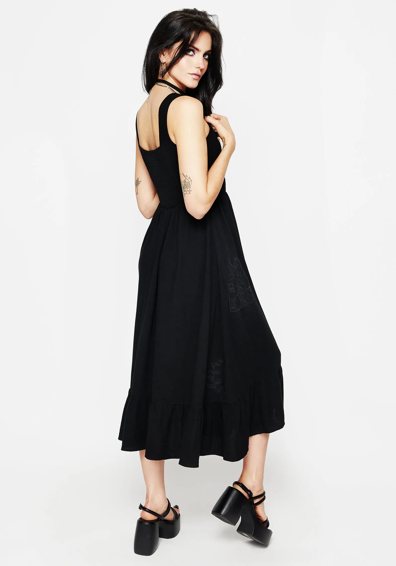 Palace View Mandrake Linen-Blend Embroidered Midi Dress