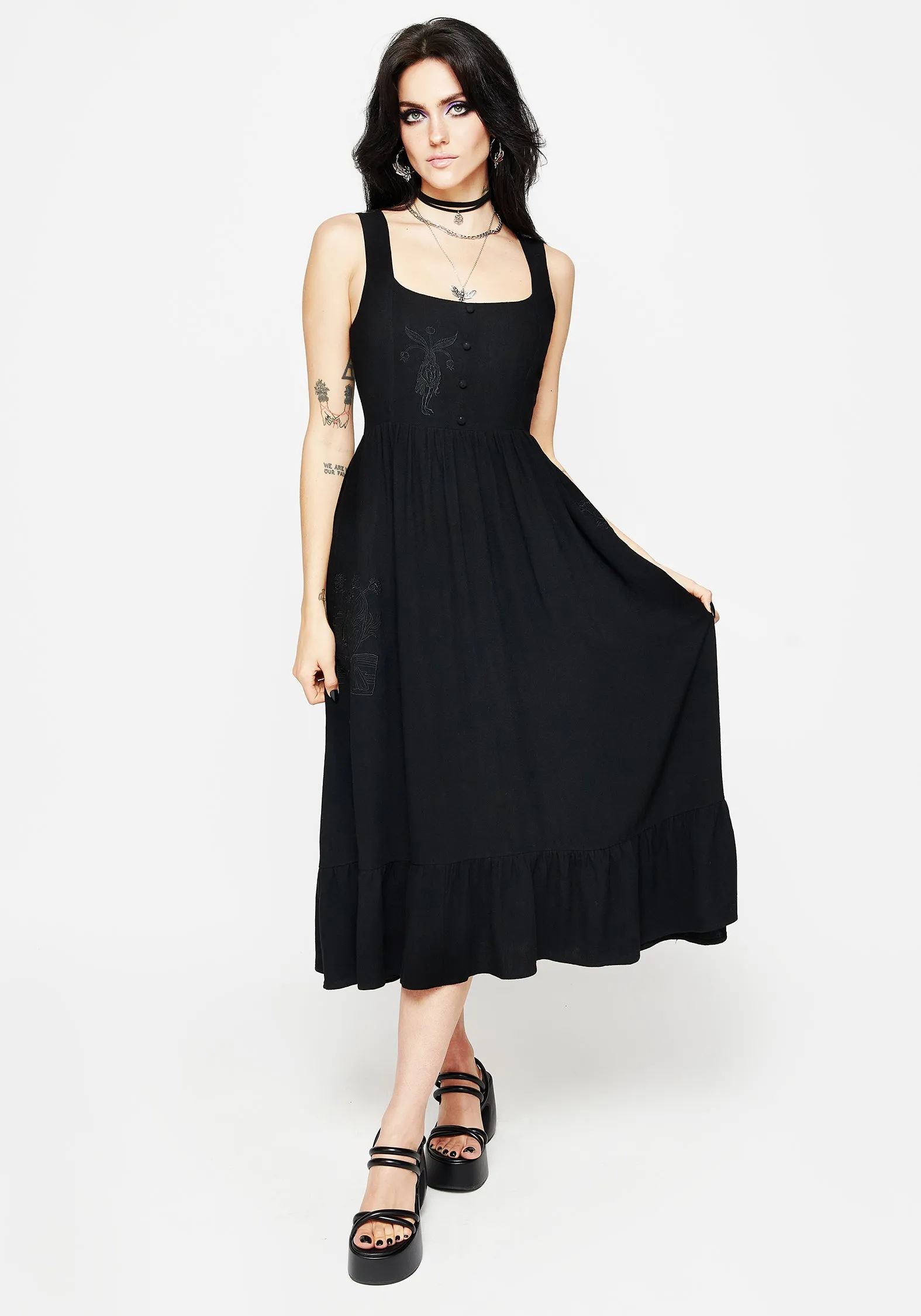 Mandrake Linen-Blend Embroidered Midi Dress Vibrant Style Simple and timeless piece