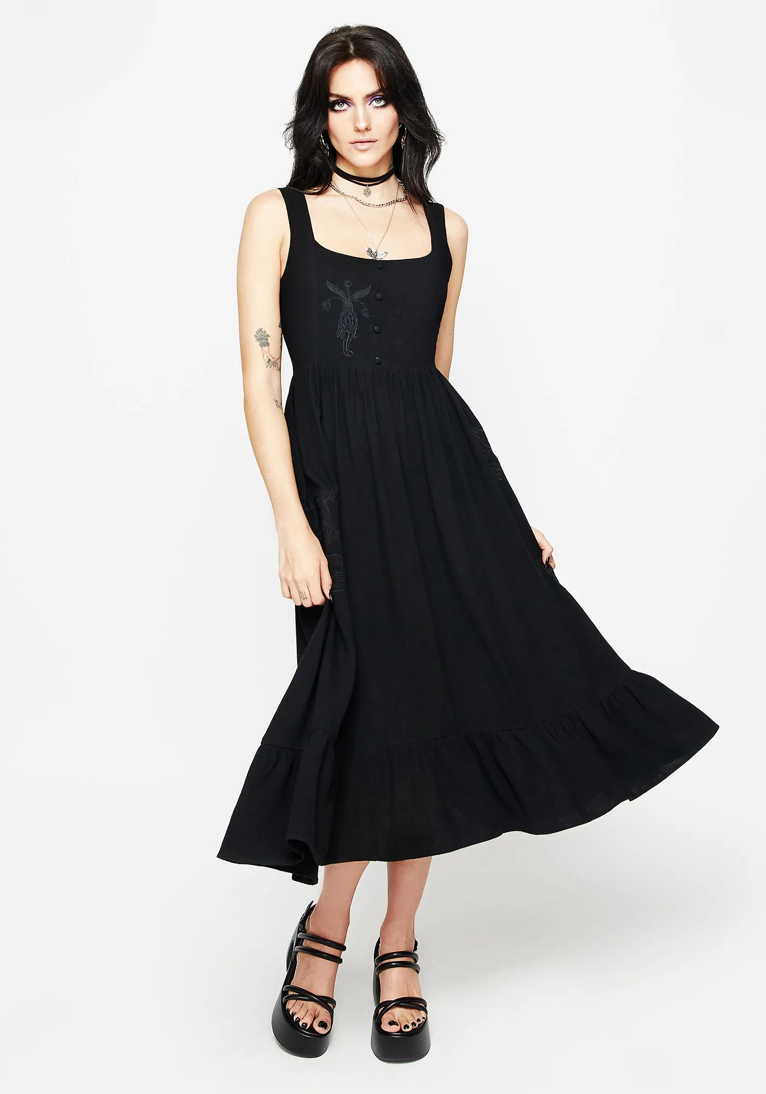 Mandrake Linen-Blend Embroidered Midi Dress Quiet Luxury Graceful Flow