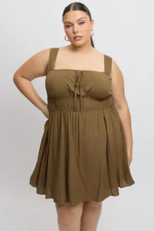 Boho Look Brown Ruched Waist Mini Dress
