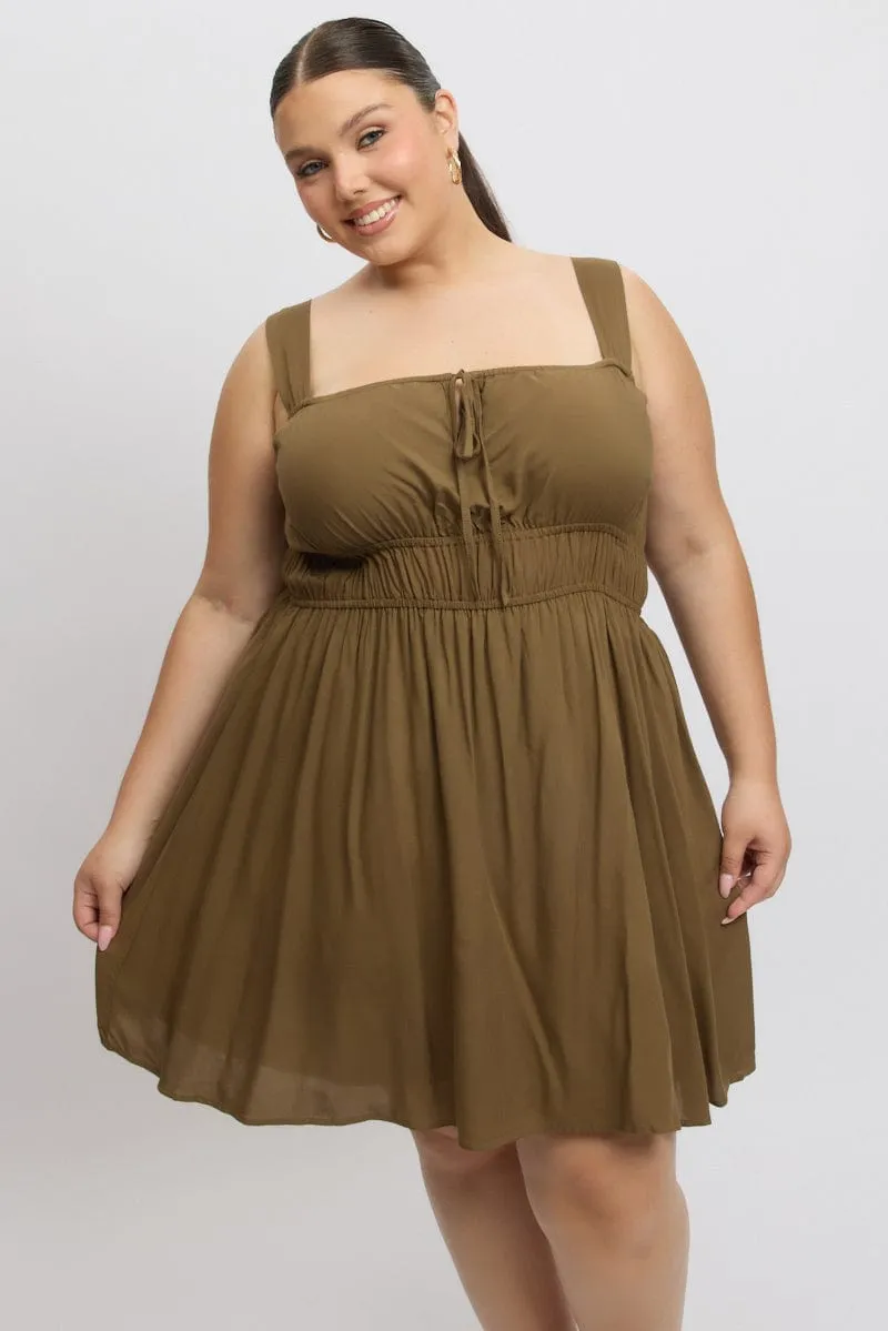 Brown Ruched Waist Mini Dress Shine Pop