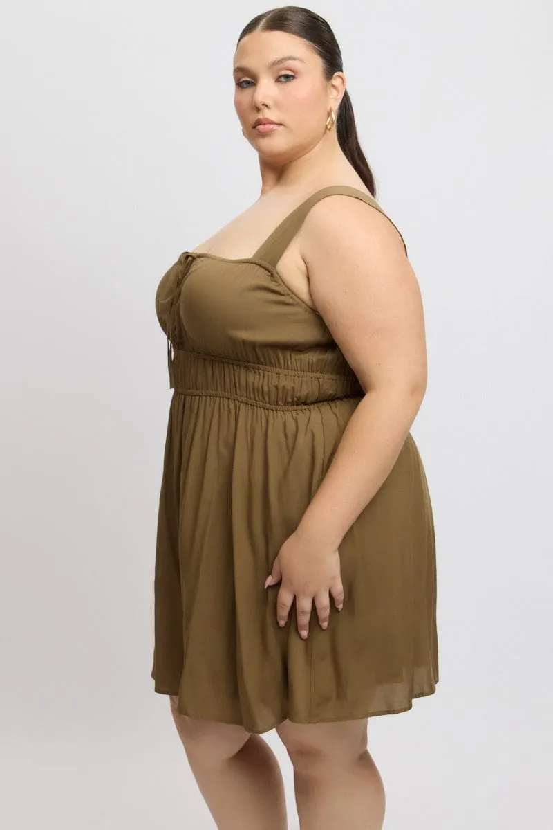 Play Edge Timeless Chic Brown Ruched Waist Mini Dress