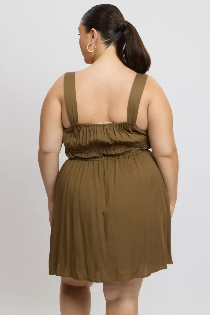 Brown Ruched Waist Mini Dress Scene Heat