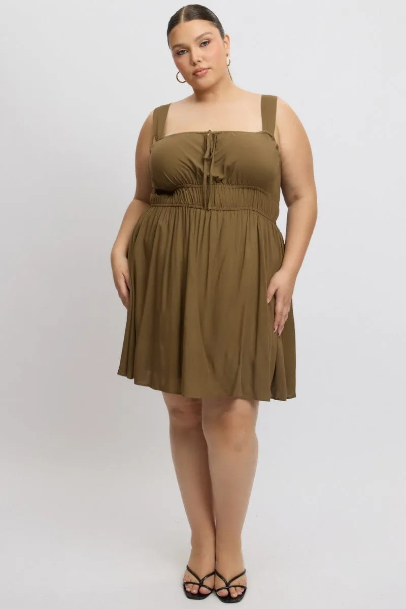 Brown Ruched Waist Mini Dress Street Spice Modern and sleek mini