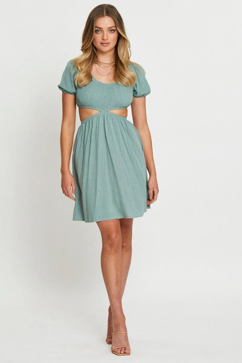 Green Mini Dress Short Sleeve Simple Vibe Effortless evening attire