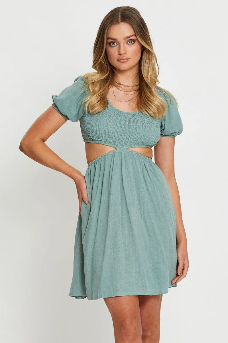 Green Mini Dress Short Sleeve City Babe