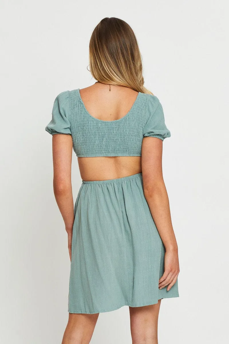 Green Mini Dress Short Sleeve Skin Glow Trend Light