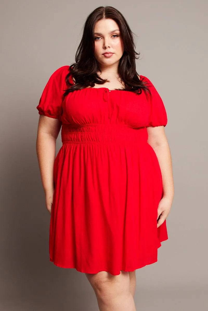 Vibrant color Red Tie Front Scoop Neck Mini Dress