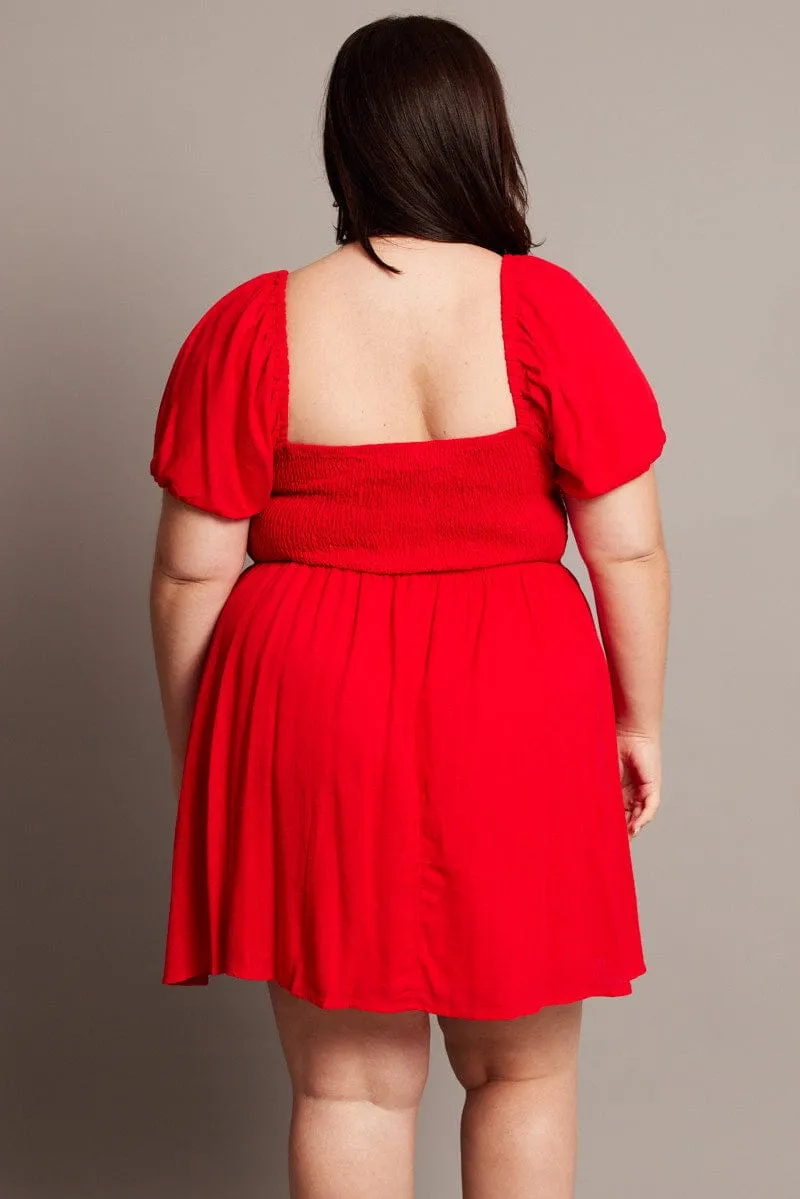 Red Tie Front Scoop Neck Mini Dress Flirty casual wear Youthful Look