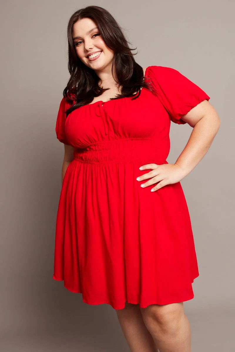 Casual chic style Red Tie Front Scoop Neck Mini Dress