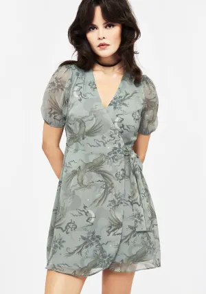 Bar Beat Sapphira Dragon Print Chiffon Mini Wrap Dress